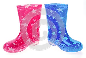 Pink and blue Wellington boots