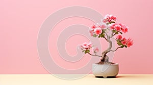 Pink Bonsai Tree On Pink Wall: Cute And Colorful Zbrush Style Still Life photo