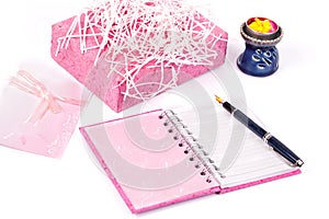 Pink book note and paper box