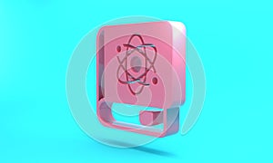 Pink Book about physics icon isolated on turquoise blue background. Minimalism concept. 3D render illustration