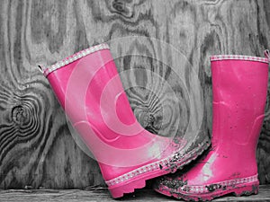 Pink Boots Black and White Background