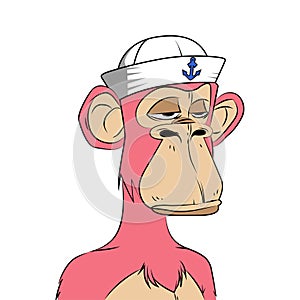 Pink bored ape yacht club illustration wearing sailor hat