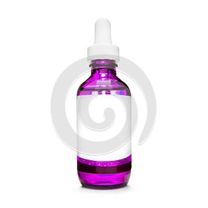 Pink bottle with pipette. dropper bottle with serum. cosmetic oil on white background. essential oils isolated. natural oil bottle