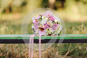 Pink Bouquet on Bench