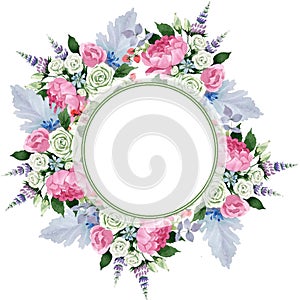 Pink bouquet flowers. Floral botanical flower.Frame border ornament square.