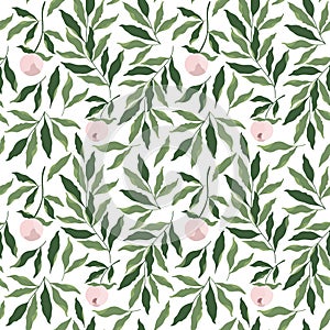 pink bouquet peony flower and leaves,  drawing pattern seamless pattern