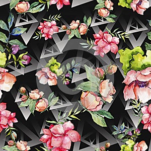 Pink bouquet wildflower. Seamless background pattern. Fabric wallpaper print texture.