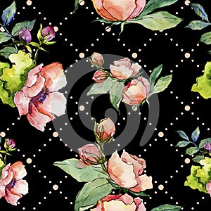 Pink bouquet wildflower. Seamless background pattern. Fabric wallpaper print texture.