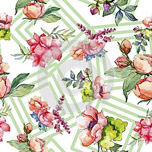 Pink bouquet wildflower. Seamless background pattern. Fabric wallpaper print texture.