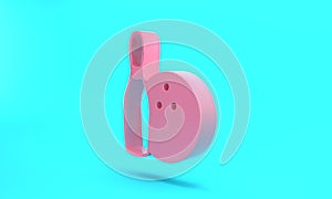 Pink Bowling pin and ball icon isolated on turquoise blue background. Sport equipment. Minimalism concept. 3D render