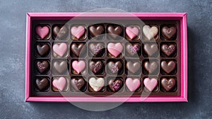 Pink Box Of Assorted Heart Shaped Chocolates photo