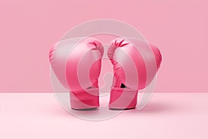 Pink boxing gloves on a pink background. A symbol of the fight for women's rights and against breast cancer. AI generative