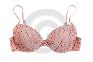 Pink bra in polka dots. Isolate on white