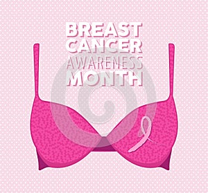 Pink bra and ribbon illustration for breast cancer