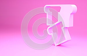 Pink Bread toast for sandwich piece of roasted crouton icon isolated on pink background. Lunch, dinner, breakfast snack