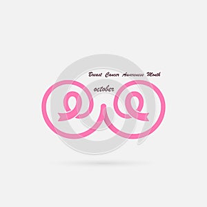 Pink Breast,Bosom,or Chest icon.Pink ribbon.Pink care logo.Breast Cancer October Awareness Month Campaign banner.Women health con