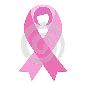 Pink breast cancer awareness ribbon with a female silhouette on a white background