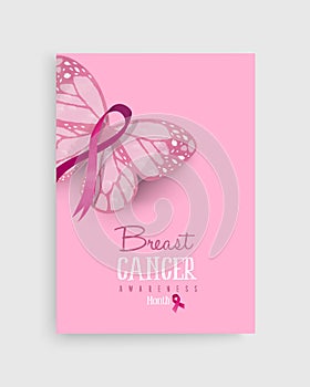 Pink breast cancer butterfly ribbon art poster