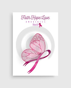 Pink breast cancer butterfly ribbon art poster