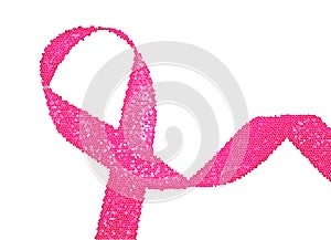 Pink breast cancer ribbon with copy space, white background