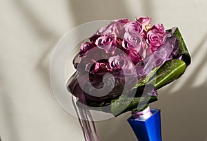 Pink bride bouquet in blue vase