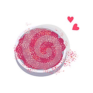 Pink bright sparkles for manicure and makeup in a round box. Design element for the pattern on the nails.