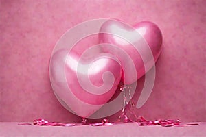 Pink bright volumetric balloons hearts on a pink background. Symbol of love. For Valentine's Day, Birthday, Weddings