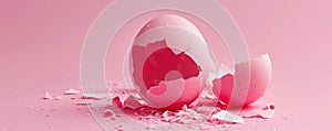 Pink Broken Egg Shell on Pink Background