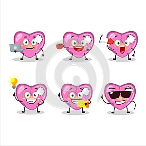 Pink broken heart love cartoon character with various types of business emoticons