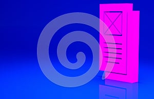 Pink Browser window icon isolated on blue background. Minimalism concept. 3d illustration 3D render