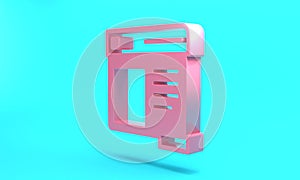 Pink Browser window icon isolated on turquoise blue background. Minimalism concept. 3D render illustration