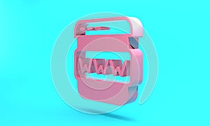 Pink Browser window icon isolated on turquoise blue background. Minimalism concept. 3D render illustration