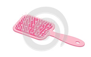 Pink brush for detangling and combing hair, hairbrush with plastic teeth for grooming