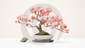 Pink Buds Bonsai Tree: Realistic Color Scheme With Symbolism And Precisionism Influence