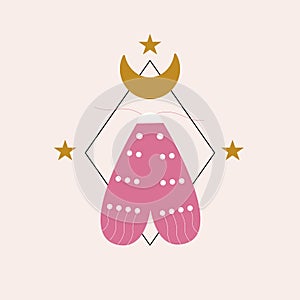 Pink butterfly and celestial elements illustration