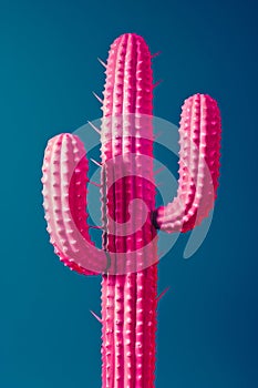 A pink cactus against a blue background