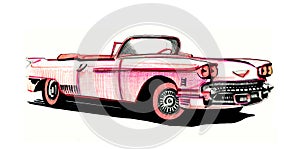 Pink Cadillac, hand drawing photo