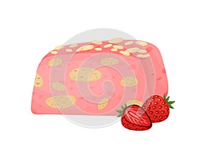 Pink cake with almonds. Vector illustration on white background.
