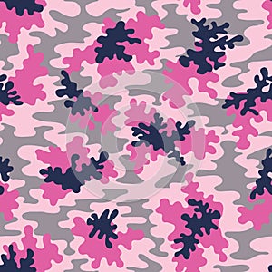 Pink Camo Vector Seamless Pattern. Cute Camouflage Background.