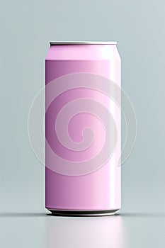Pink can of soda on gray background with white lid. Generative AI