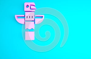 Pink Canadian totem pole icon isolated on blue background. Minimalism concept. 3d illustration 3D render