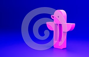 Pink Canadian totem pole icon isolated on blue background. Minimalism concept. 3D render illustration