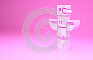 Pink Canadian totem pole icon isolated on pink background. Minimalism concept. 3d illustration 3D render