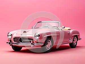 Pink car for Barbie, on a pink background. Generated by AI