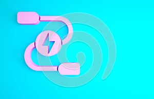 Pink Car battery jumper power cable icon isolated on blue background. Minimalism concept. 3d illustration 3D render