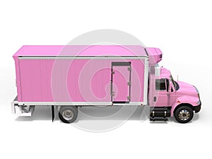 Pink cargo refrigerator truck - top down side view