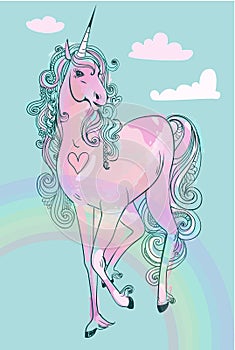 Pink cartoon fairytale unicorn
