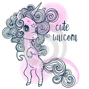 Pink cartoon fairytale unicorn