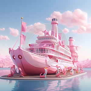 Pink Cartoon Ferry In Assassin\'s Creed Style - 3d Cgi Art