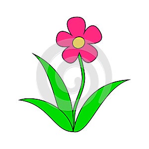 Pink cartoon flower. Vector illustration isolated on white background